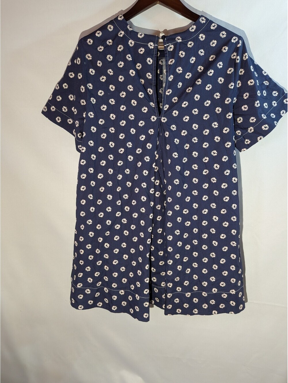Maeve Anthropologie Navy Blue Cotton Tunic Dress with White Floral Print, Size S